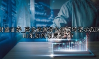 建设能源绿色低碳转型示范区 山东如何布局发力？